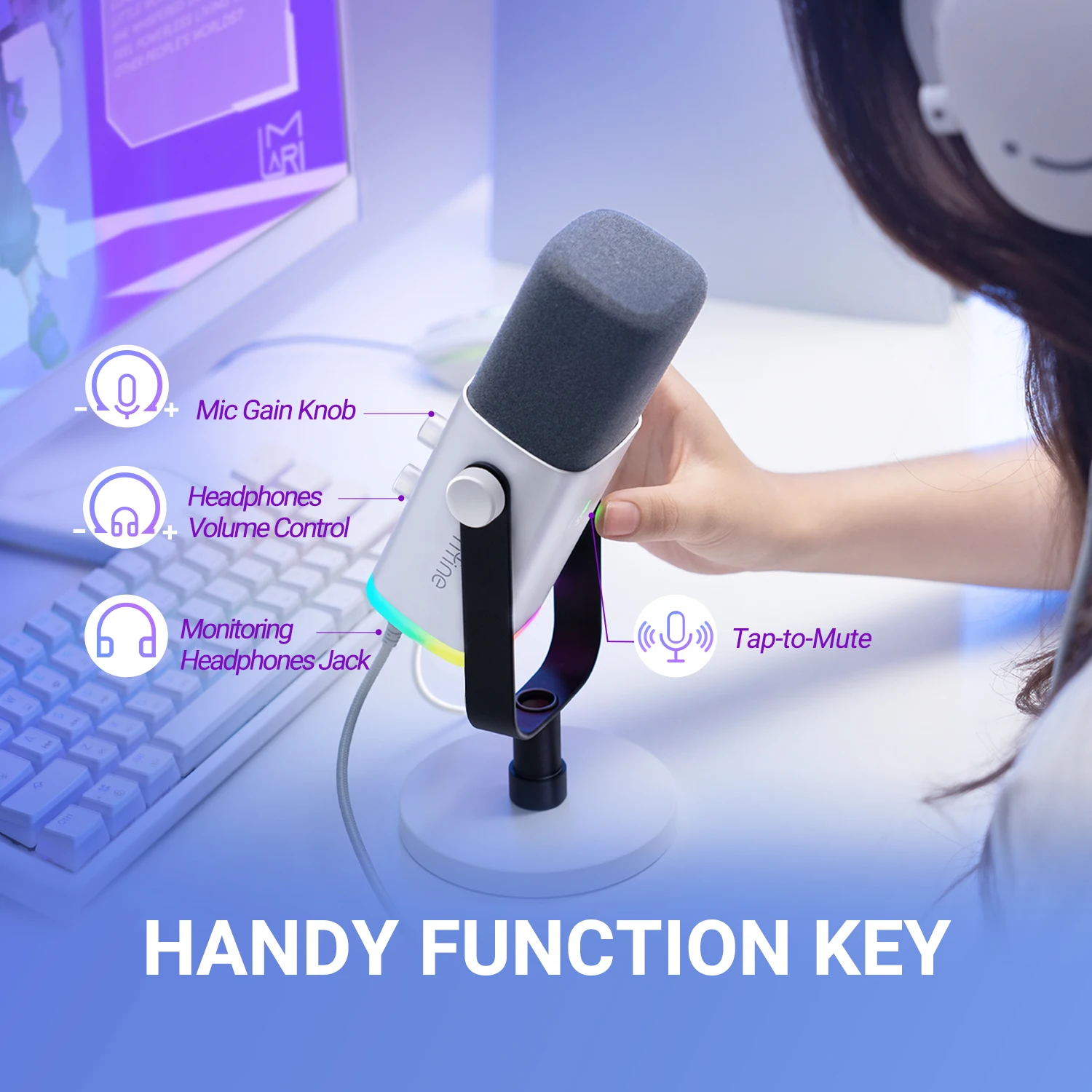 FIFINE XLR/USB 다이나믹 마이크헤드폰 잭/RGB/음소거 포함,스트리밍 게임 녹화... - 2