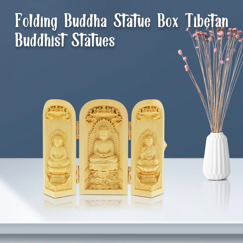 Caja de estatua de Buda plegable, estatuas budistas tibetanas para la decoración del templo del hogar