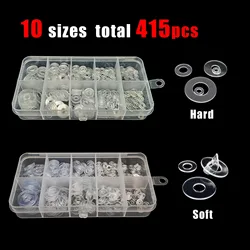 415pcs/box Transparent Clear Flat Washer Plain Spacer Insulation Gasket Ring M2 M2.5 M3 M4 M5 M6 10 Sizes Kit Set Plastic PVC