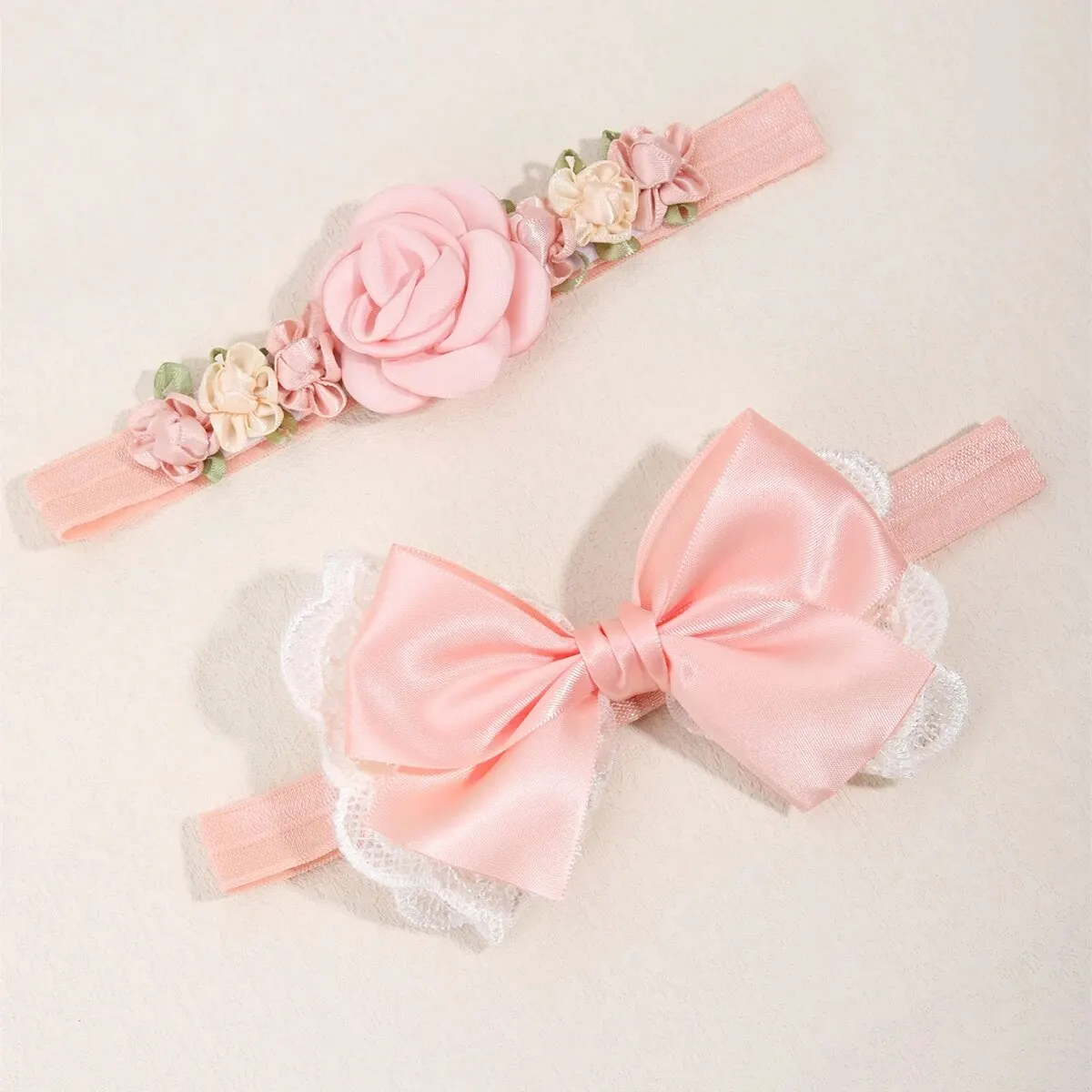 2 Pc Baby Girl Simulated Flower Head Band Set Cute Lace Bow Headbands for Party Photography Props Ideal for Kids Gift Headband