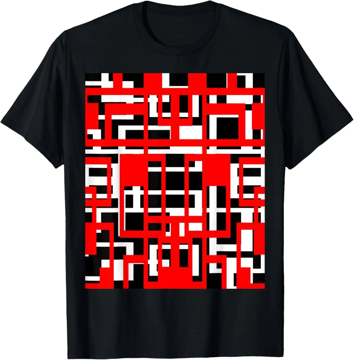 Geometric Shapes Pattern Red White Black Background T-Shirt