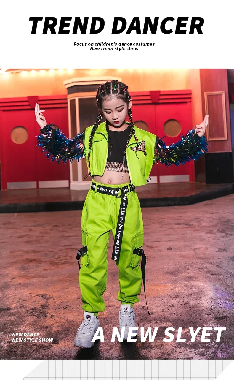 Nuovi bambini piccoli Jazz Dance Girls Loose Fluorescent Dance Hiphop Set Performance Tide
