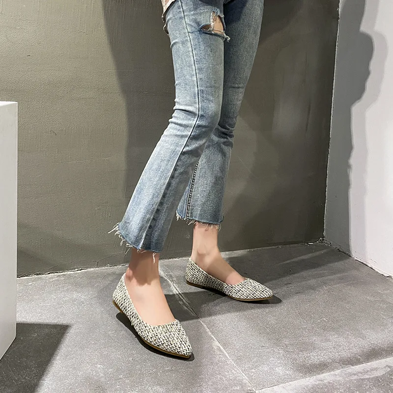 Casual Woman Shoe Shallow Mouth Pointed Toe Modis Female Footwear Comfortable 2024 New Dress Big Size Flat TPR PU Leisure Solid