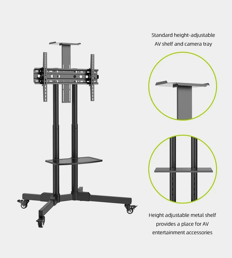 Factory Direct Monitor Bracket Lift TV Floor Stand Mobile Height Adjustable 32-65" TV Trolley Stand TV Mount Carts