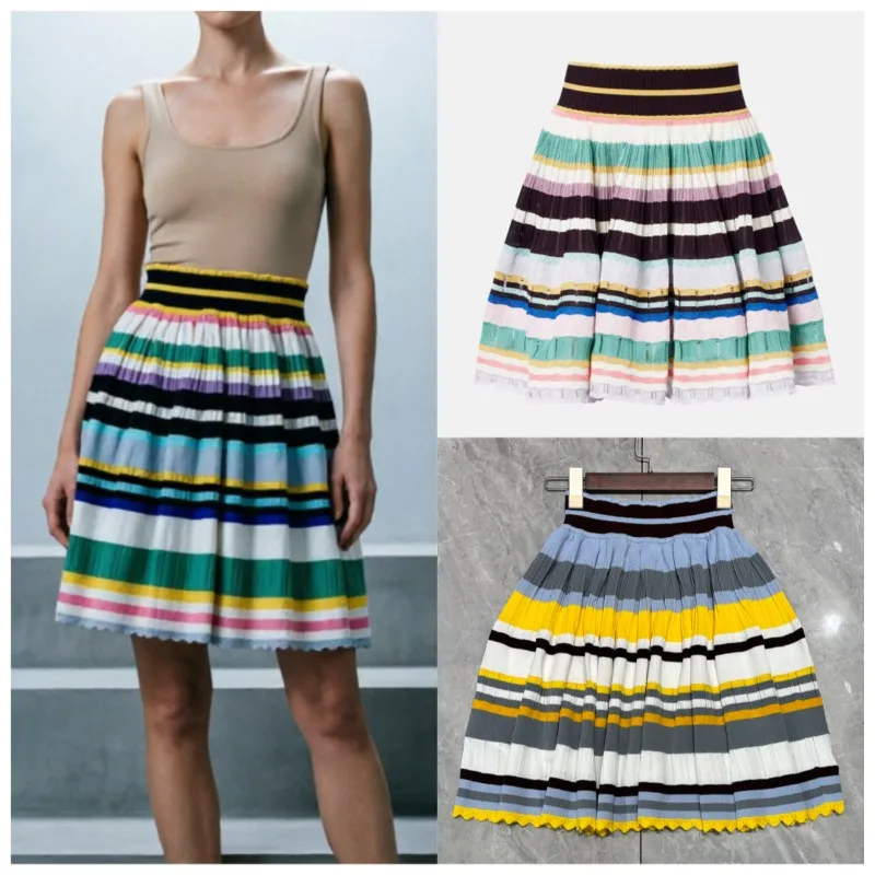 Stripe Color Block Printed Short Skirt for Women 2026 Summer New Cute Sexy Style Short Skirt Young Fashion Jupe Women Clothing