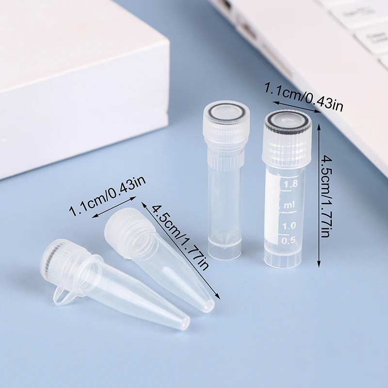 20pcs 1.5/1.8ml PP Lab Analysis Freezing Tubes Graduation Centrifuge Tube Volume Vials Bottles With Blocking Cap Screw Cap
