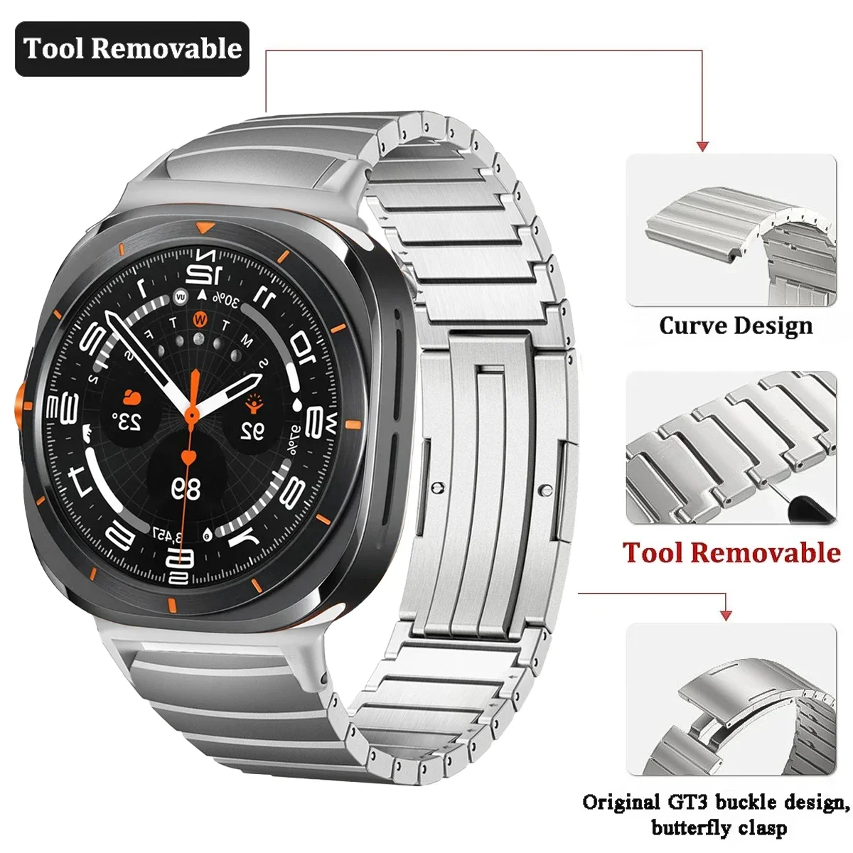 Titanium Strap For Samsung Galaxy Watch 7 Ultra 47mm Luxury NO Gap Quick Fit Bracelet Curved End GALAXY Watch 7 Ultra WristBand