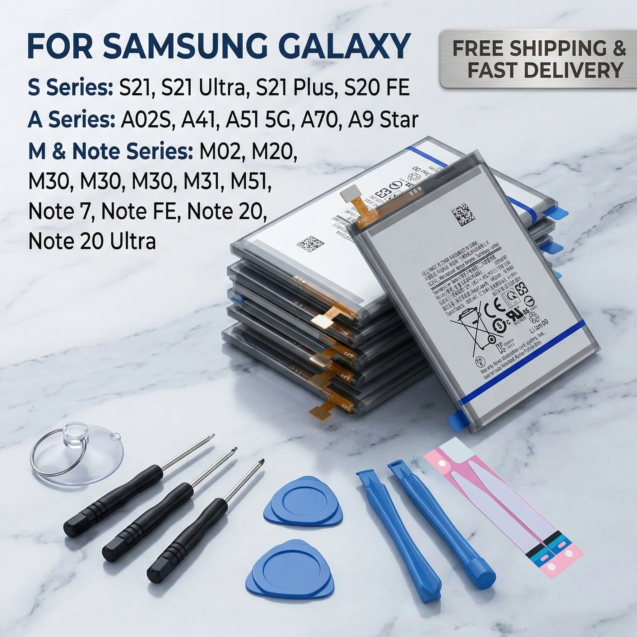 

Replacement Battery Compatible with Samsung S21 Series S20 FE Note 20 Ultra A41 A51 A70 A02S Mobile Phone