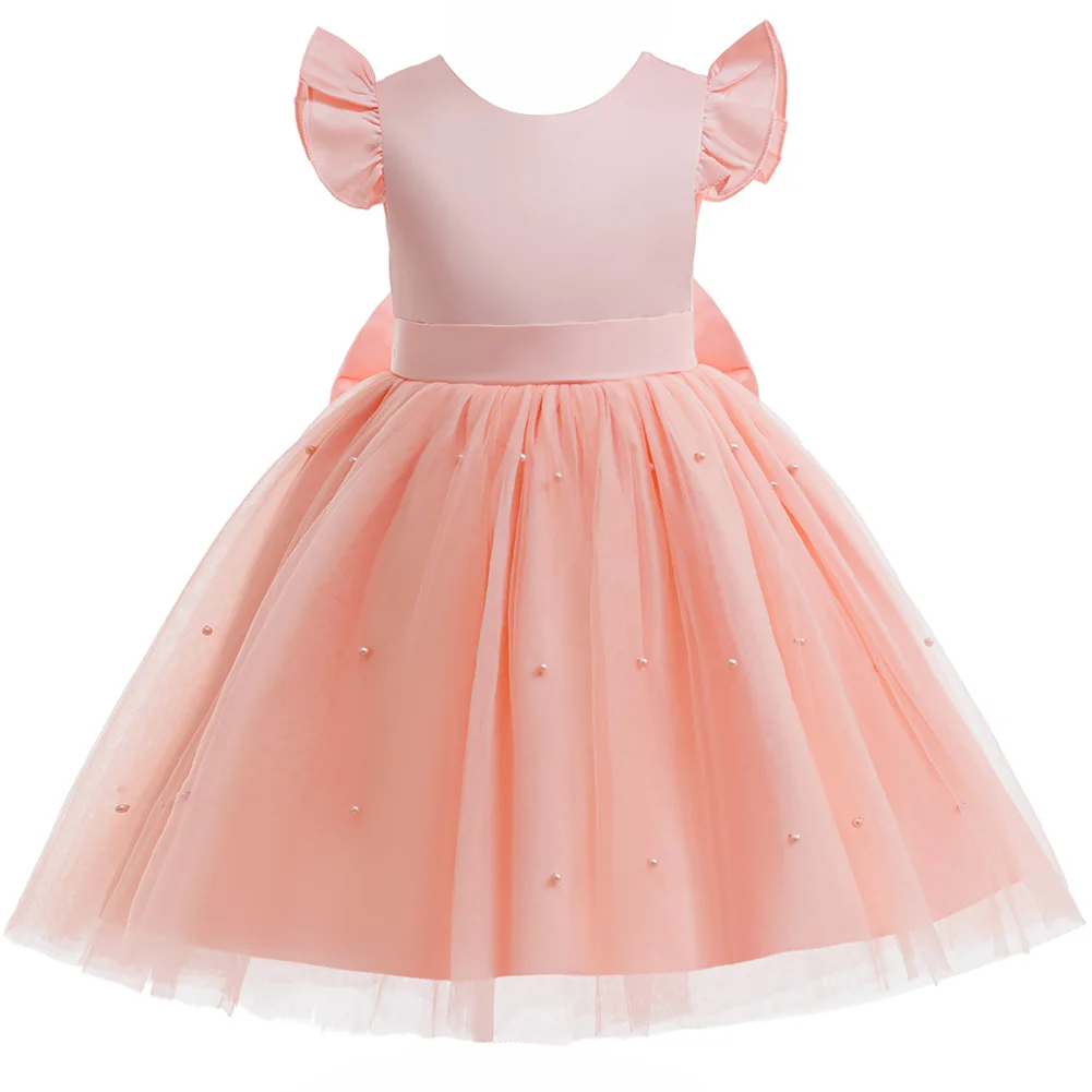 Summer Girls Tulle Dress Girls Backless Bow Wedding Gown Flower Kids Party Wear Baby Princess Dresses