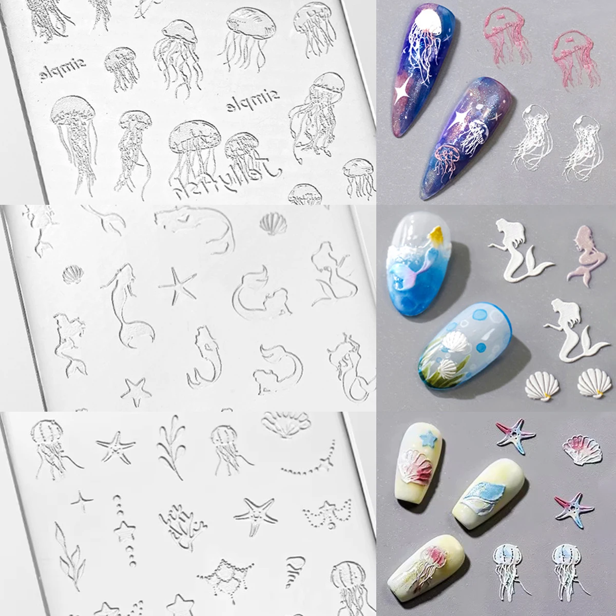 

Jellyfish Shell Mermaid Summer Star Bowknot Snowflakes Flower Nail Art Accessories Manicure Silicone Carving Mold Mould Template