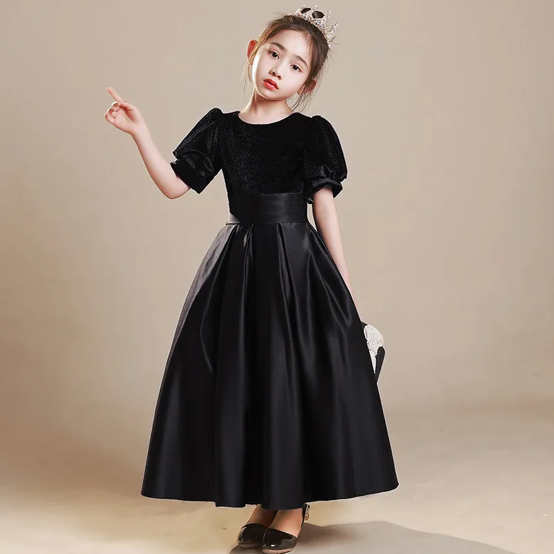 2024 Luxury Children Princess Black Dresses for Girls Vintage Elegant Dress Girl Young Formal Evening Teenager Party Prom Robes