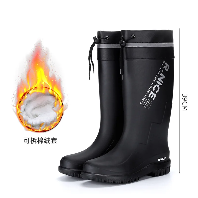 Mens Waterproof Rain Shoes Fishing Boots Outdoor High Tube Non-slip Thick Sole Rubber Wading Water Work Shoes Winter Snow Boots