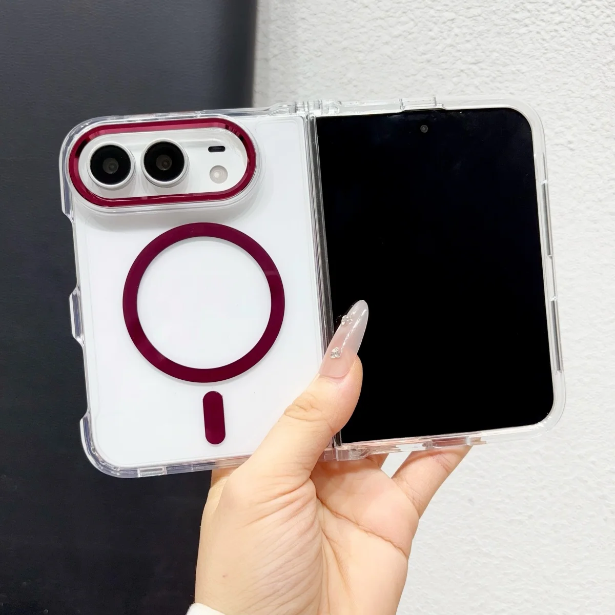 Luxury Metal Lens Button For Magsafe Magnetic Fold Phone Case For iPhone Ultra 2026 18 Fold Clear Acrylic + TPU Anti-fall Cover
