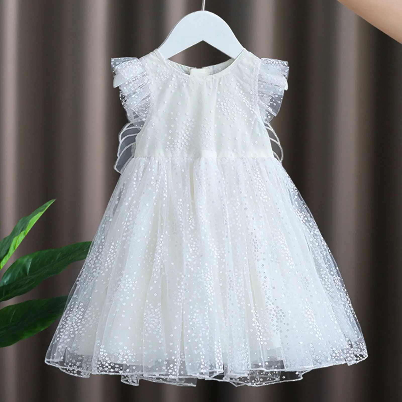 1-5Y Toddler Kid Girls Dress Dot Mesh Lace Fairy Tulle Dress With Butterfly Wings Princess Party Birthday Dresses Summer 2024