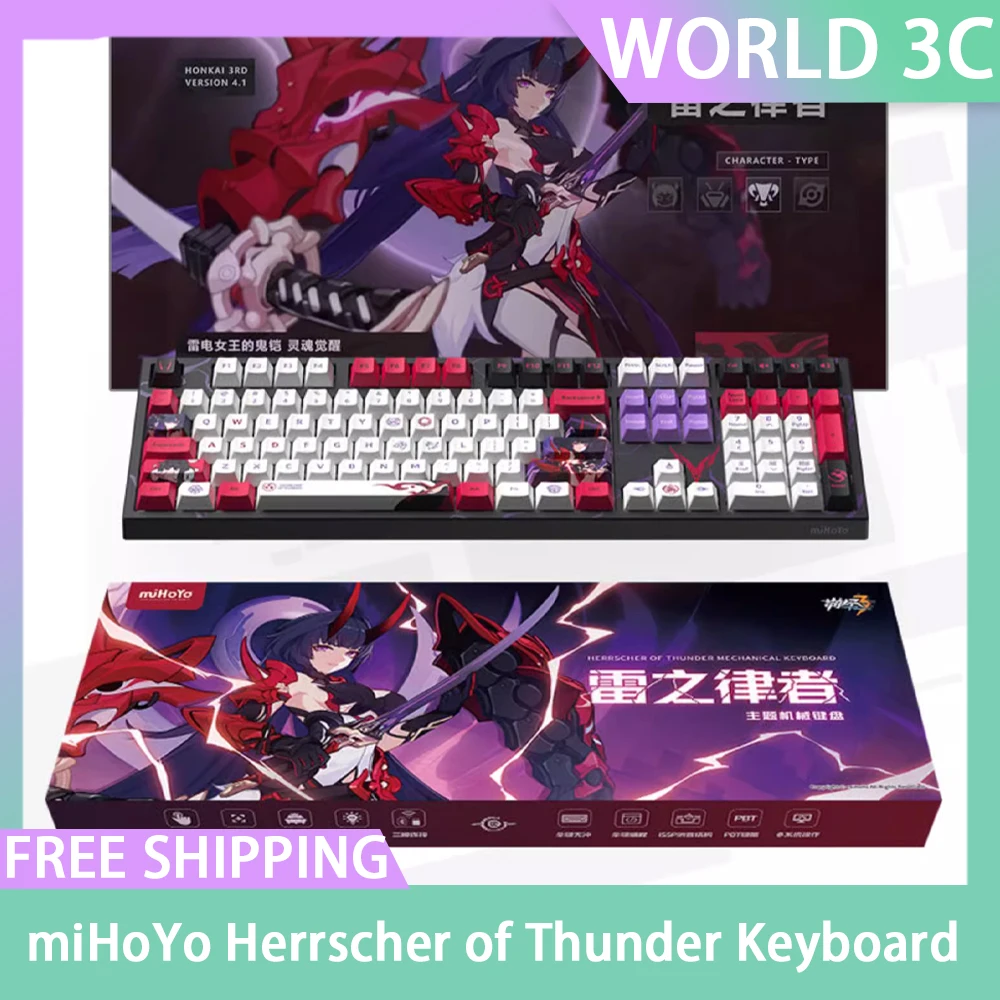 miHoYo Herrscher of Thunder Keyboard Anime Honkai Rgb Wireless 3mode Custom Hot Swap Mechanical Keyboards For Desktop Computer