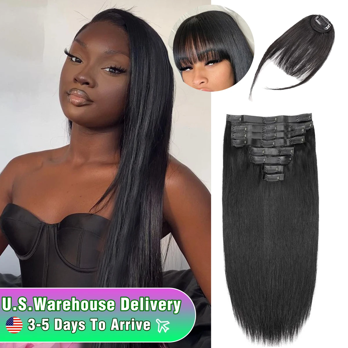 Clip In Hair Extensions Straight 10Pcs/set 16Clip-In Hairpieces For Black Women Clip In Hair Extensions Human Hair