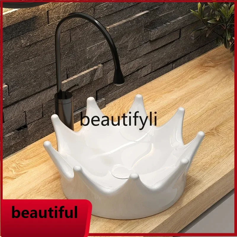 

f156 Creative Crown European Washbasin Gold Ceramic Washbasin Round Black Basin