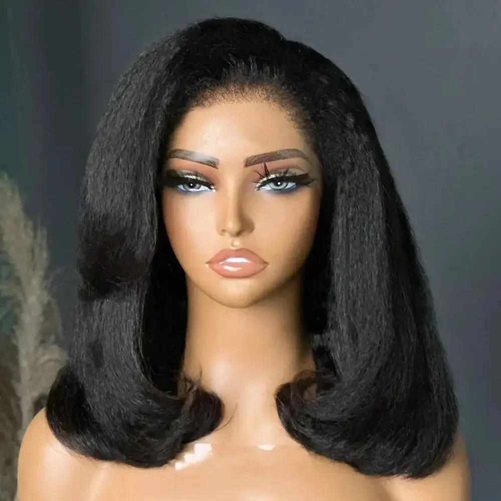 24Inch Long Glueless Kinky Straight Yaki Natural Black Soft 13x4 Lace Front Wig For Women With Baby Hair Preplucked Daily