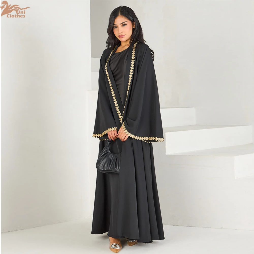 Uni 2025 Eid Nieuwe Mode Open Abaya Dubai Vest Kimono Lange Mouw Islamitische Kleding Moslim Open Abaya Jurk Nida voor de Zomer