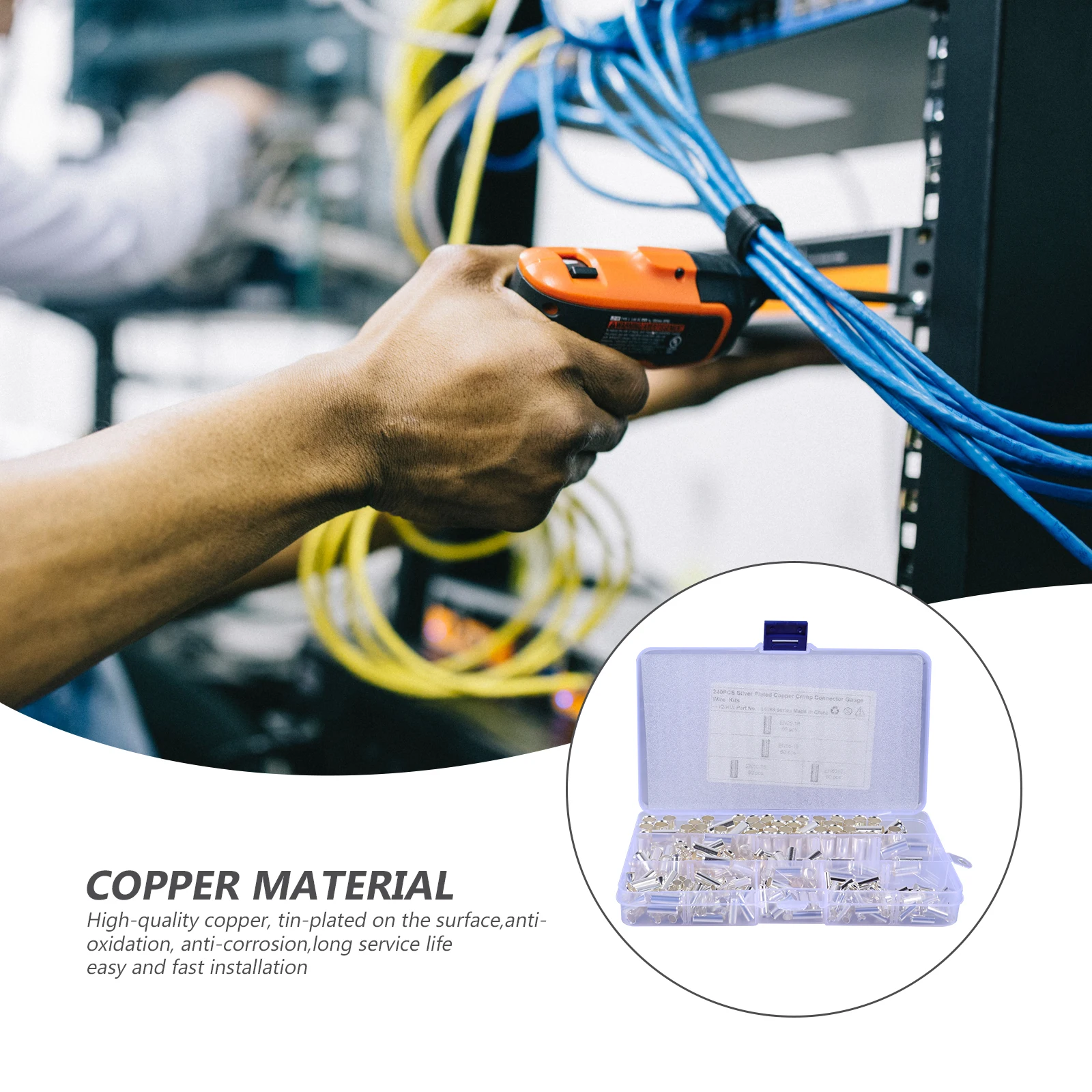 

240 pcs Copper Crimp Connector Wire Terminal Insulation Flare Anti-Oxidation Wire Ferrules for Car Amplifiers Household