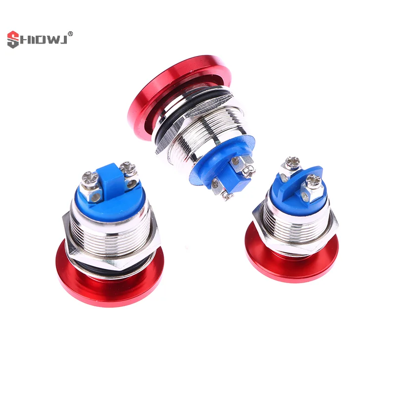 Waterproof IP65 SPST (ON)-Off 1NO 3A 250V With Screw Terminal 16/19/22MM Momentary Metal Mushroom Head Push Button Switch