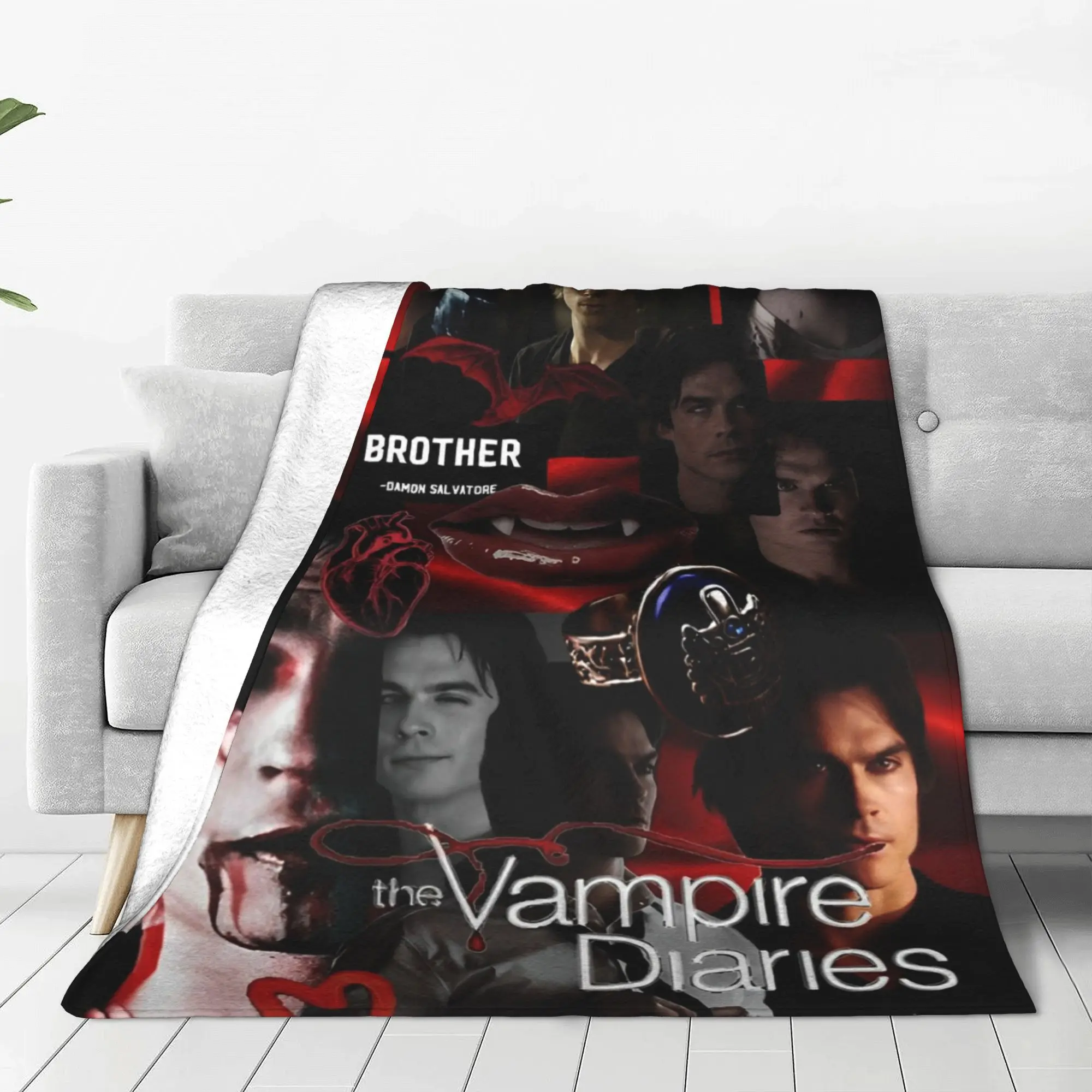 Damon Salvatore Knitted Blanket The Vampire Diaries  Wool Throw Blanket Summer Air Conditioning Printed Lightweight Bedspreads