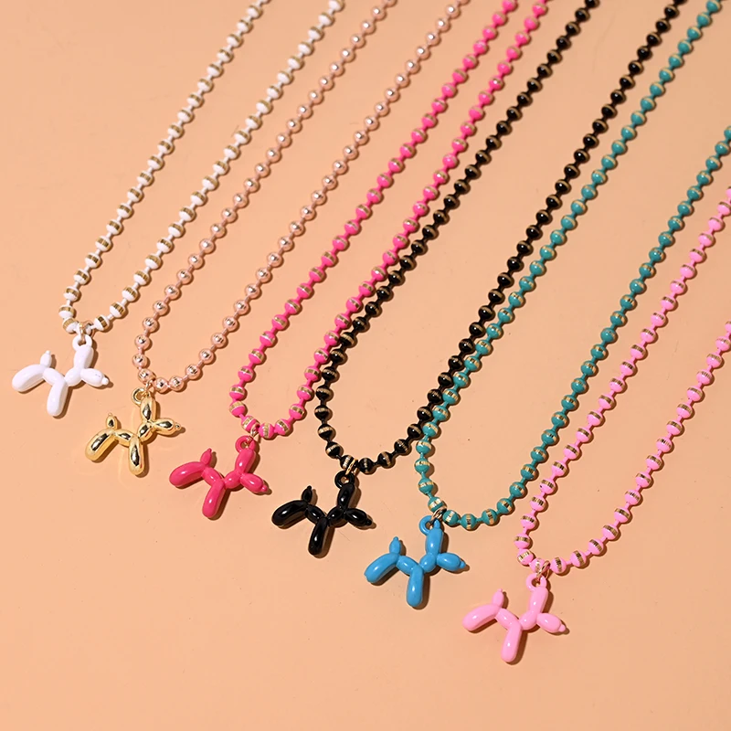 Fashion Enamel Balloon Dog Pendant Necklaces Cute Charm Bead Chain Choker Necklace Puppy Collares Para Mujer MOON GIRL