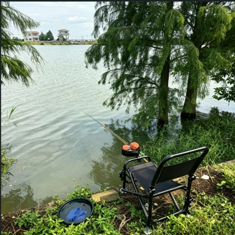 Foldable Fishing Seat Chair Portable Angler Stool Heavy Duty Camping Outdoor Fold Lightweight New Design Gear with Cup Holder