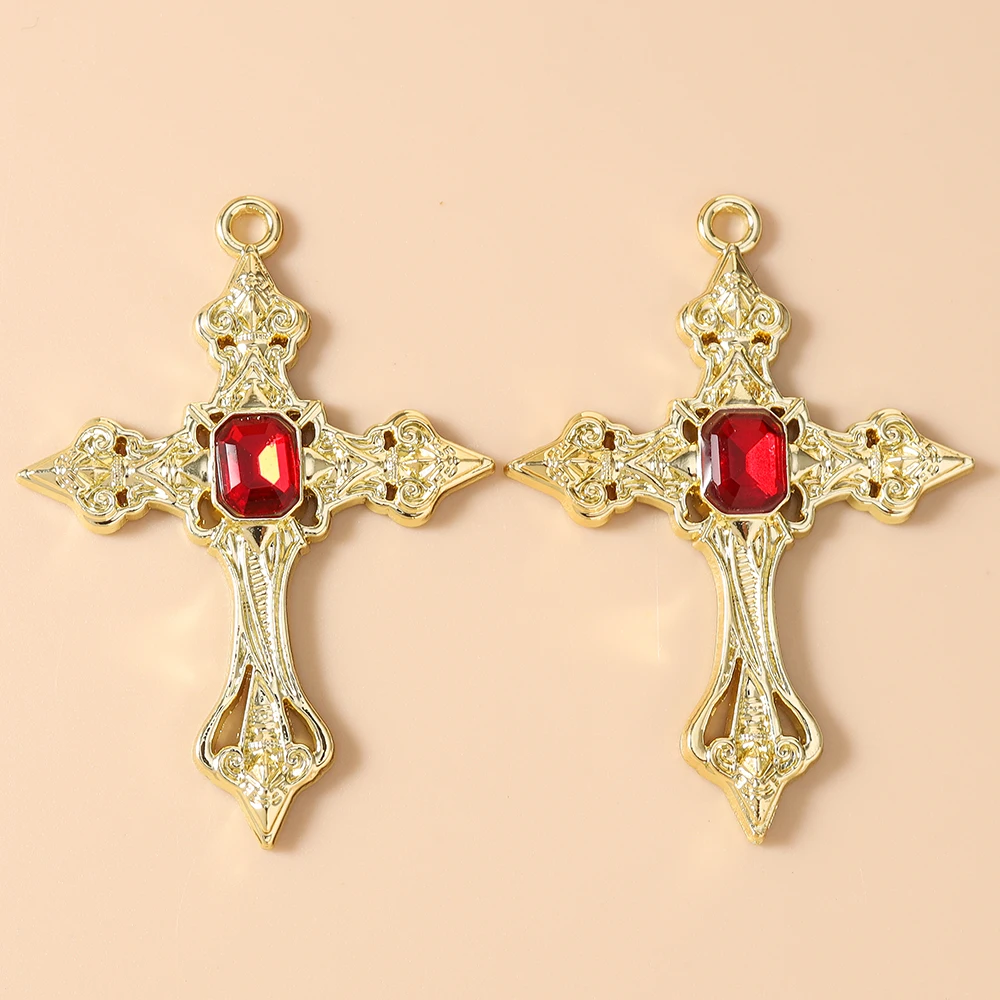Leslie 5 Stück 54*39mm Prachtvolle Gothic Hip Hop Kristall-Kreuz-Anhänger für Halsketten, Armbänder, Schmuckherstellung, DIY-Basteln – Detail 10