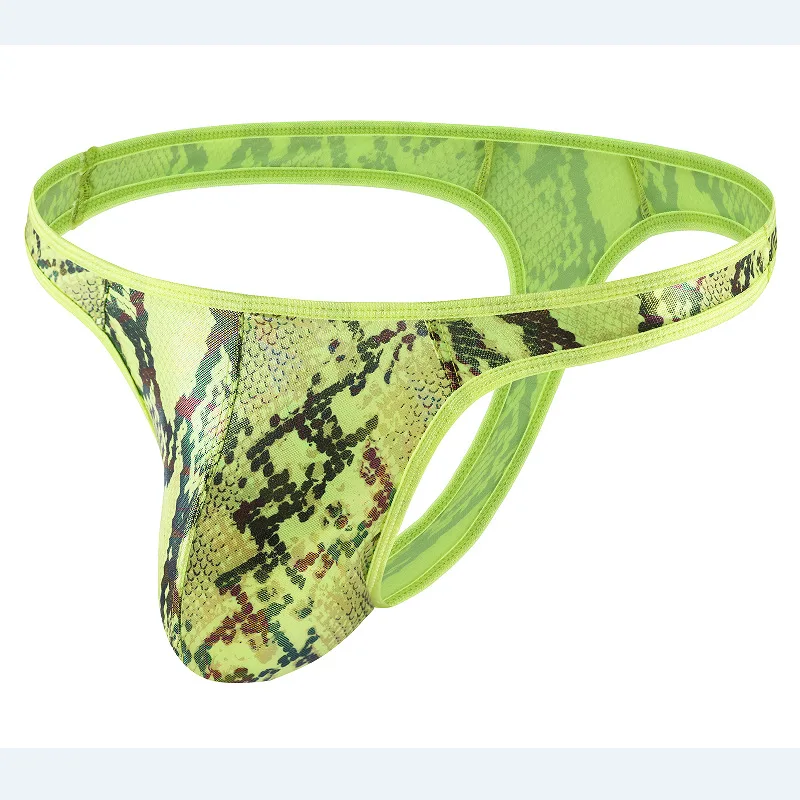 Men's Bulge Thong Gay Sexy Low Waist U Convex Pouch G-string Camouflage Snake Print Breathable Fashion Underwear T Back Panties