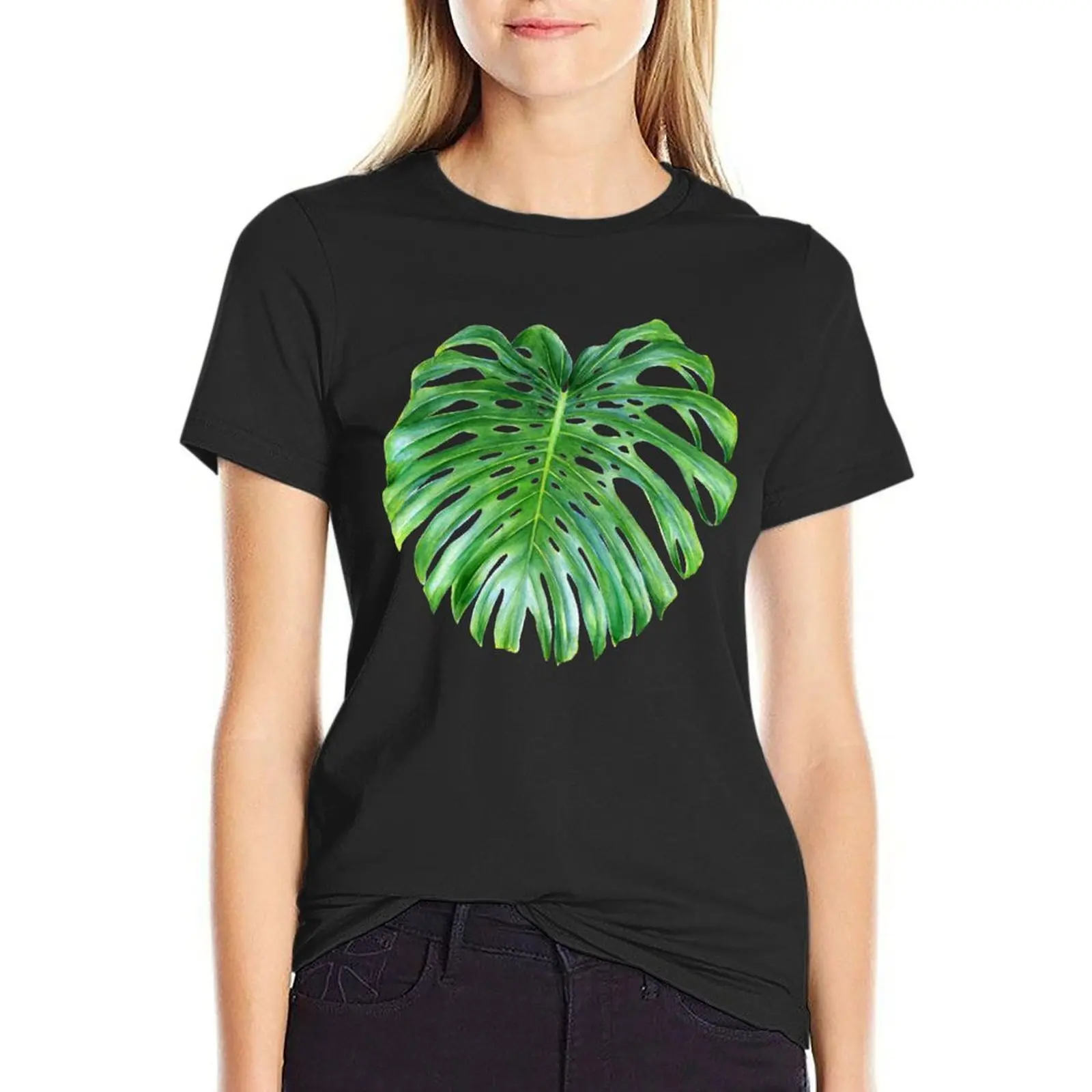 

Green tropical leaves VI T-Shirt tops cute tops hippie clothes plain cotton t shirts Women