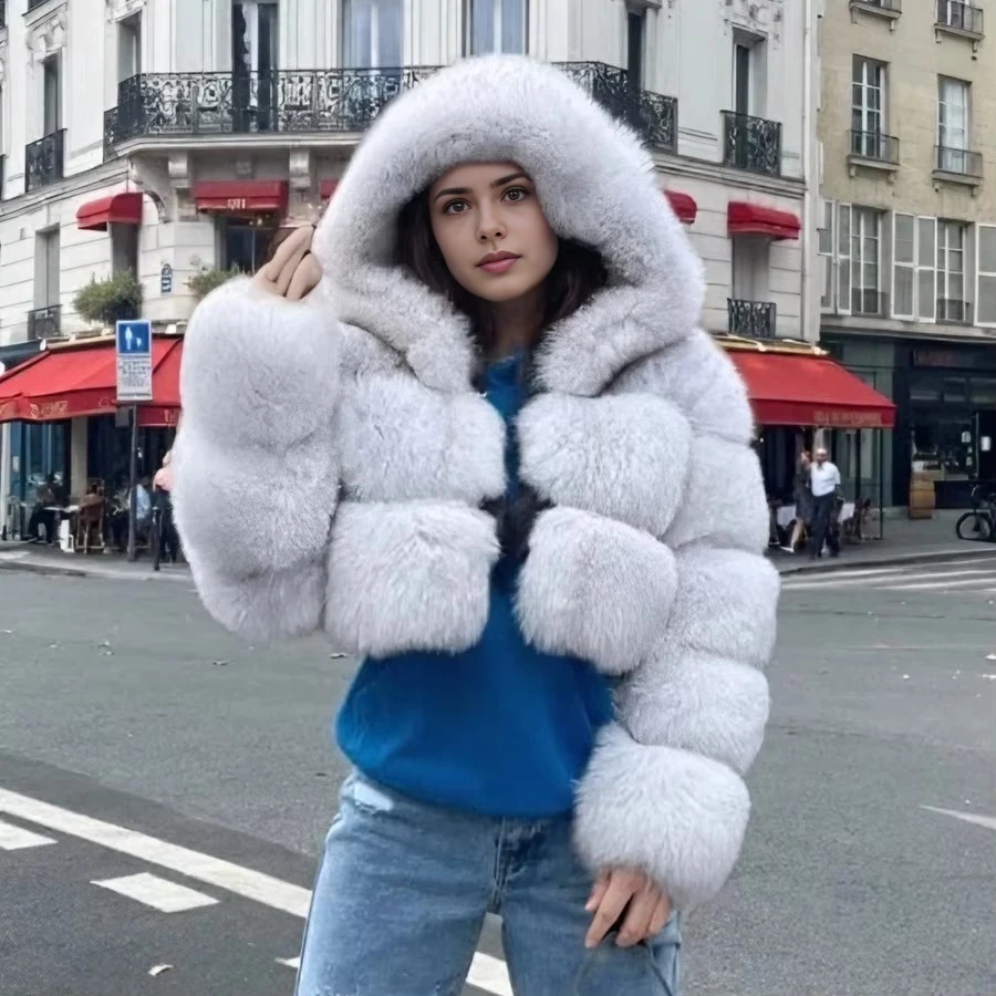 

Genuine Fur Coat Women Real Fox Fur Jackets With Hood Luxury High Quality Natural Fox Fur Jackets Fashion Winter Long Coat