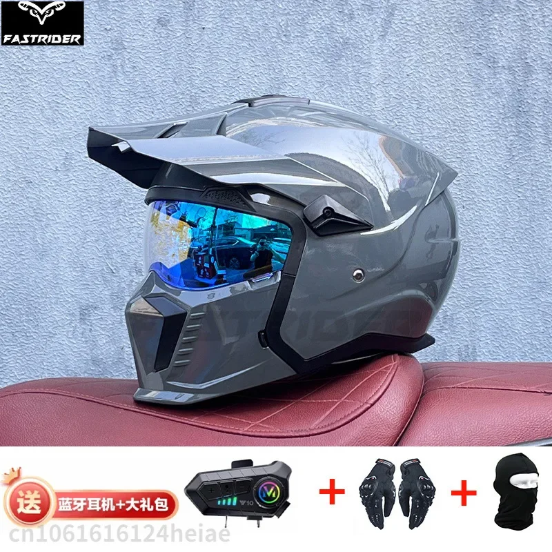 Casco de Motocross Retro Orz, casco combinado de guerrero negro, casco completo de motocicleta Para hombre y mujer, Cascos Para Moto