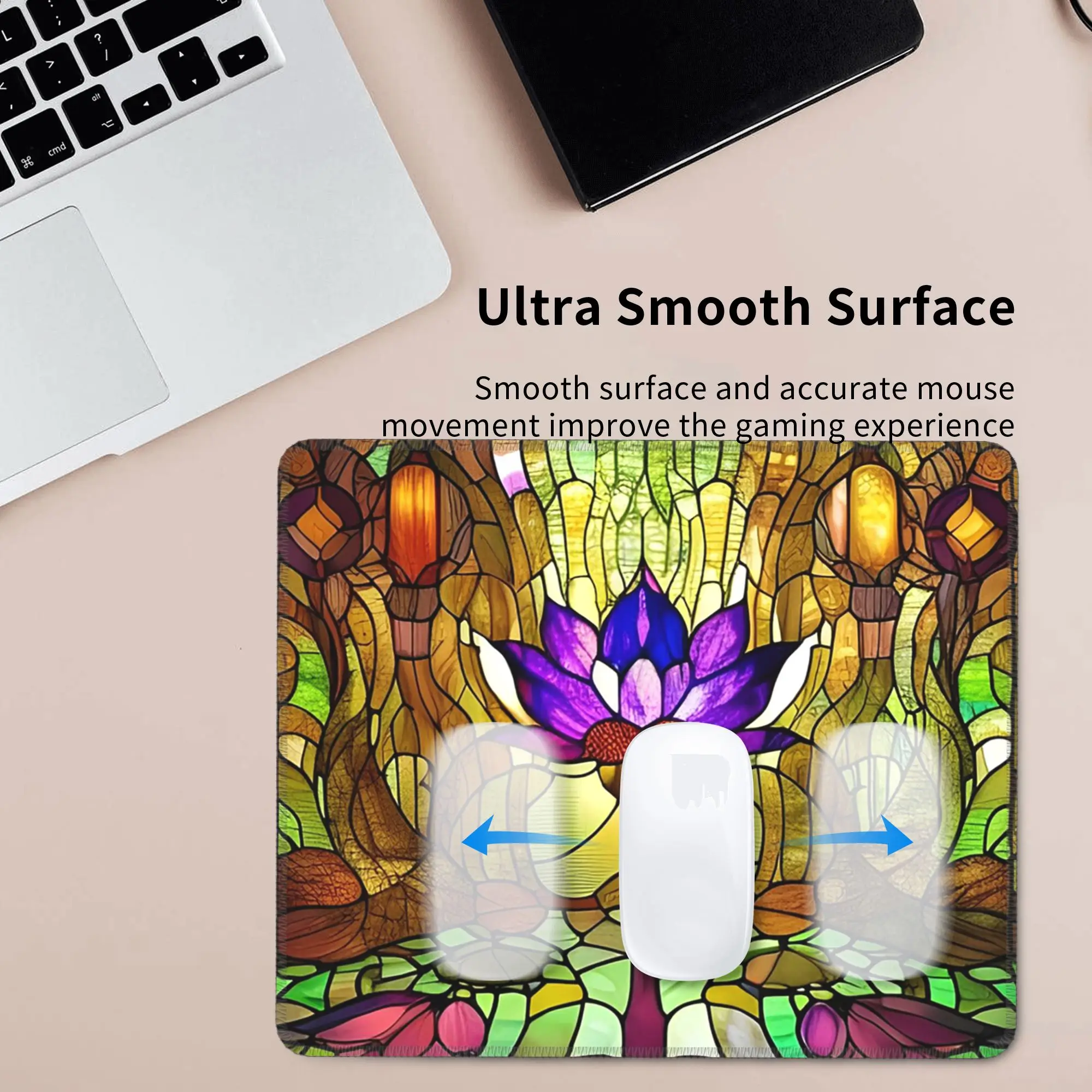 Stained Glass Purple Lotus Mouse Pad Computer Keyboard Mouse Mat Gamer PC Laptop Desk Mat Office Accessories Table Mats