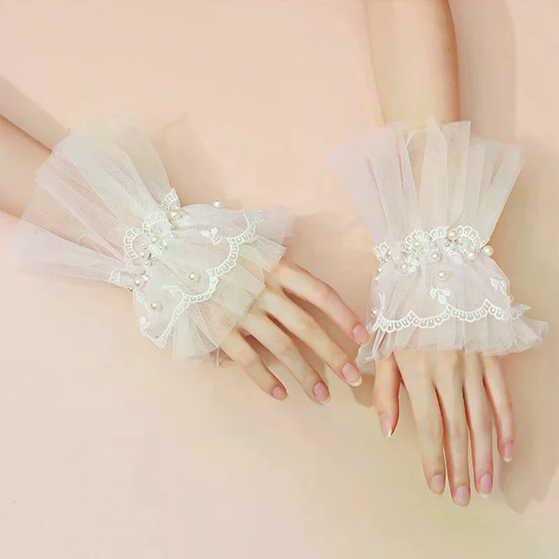 Decorazioni per unghie per nail art Polsino a pieghe finto in pizzo Manicure Puntelli per fotografia Maniche finte Accessori per unghie Forniture Ciondoli