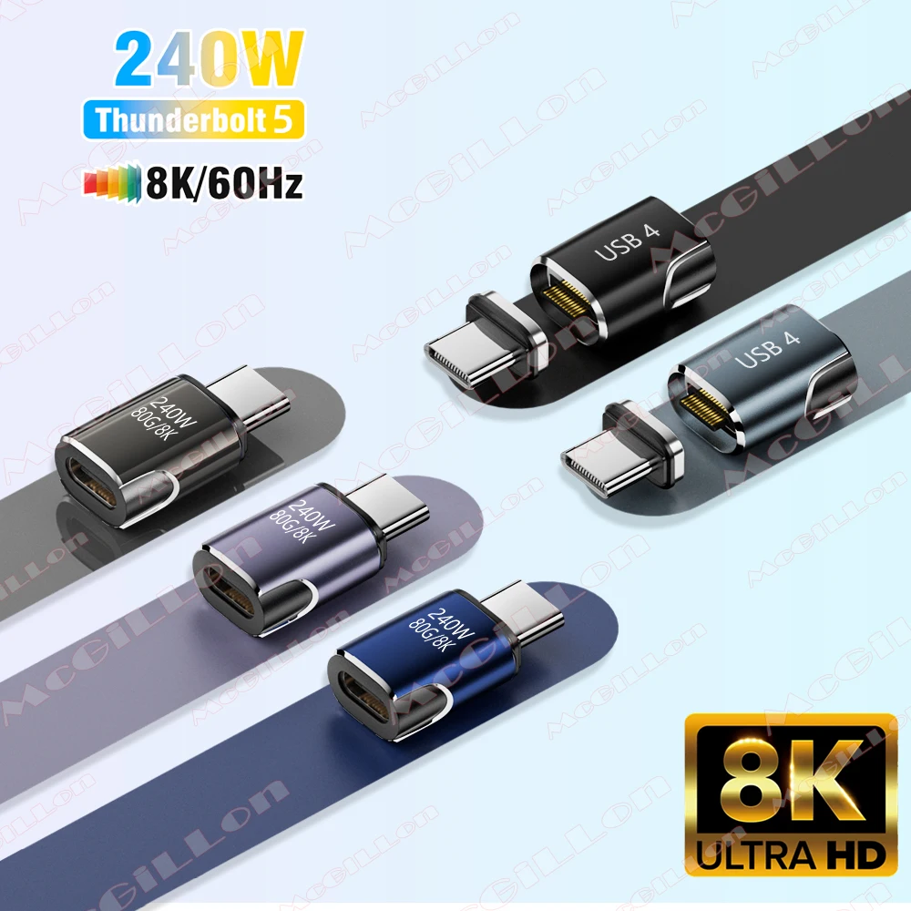 USB4.0 Thunderbolt4/3 Magnetic USB C To Type-C 240W 80Gbps Fast Charging Magnet Charge Converter Cable 8K@60Hz OTG USB C Adapter