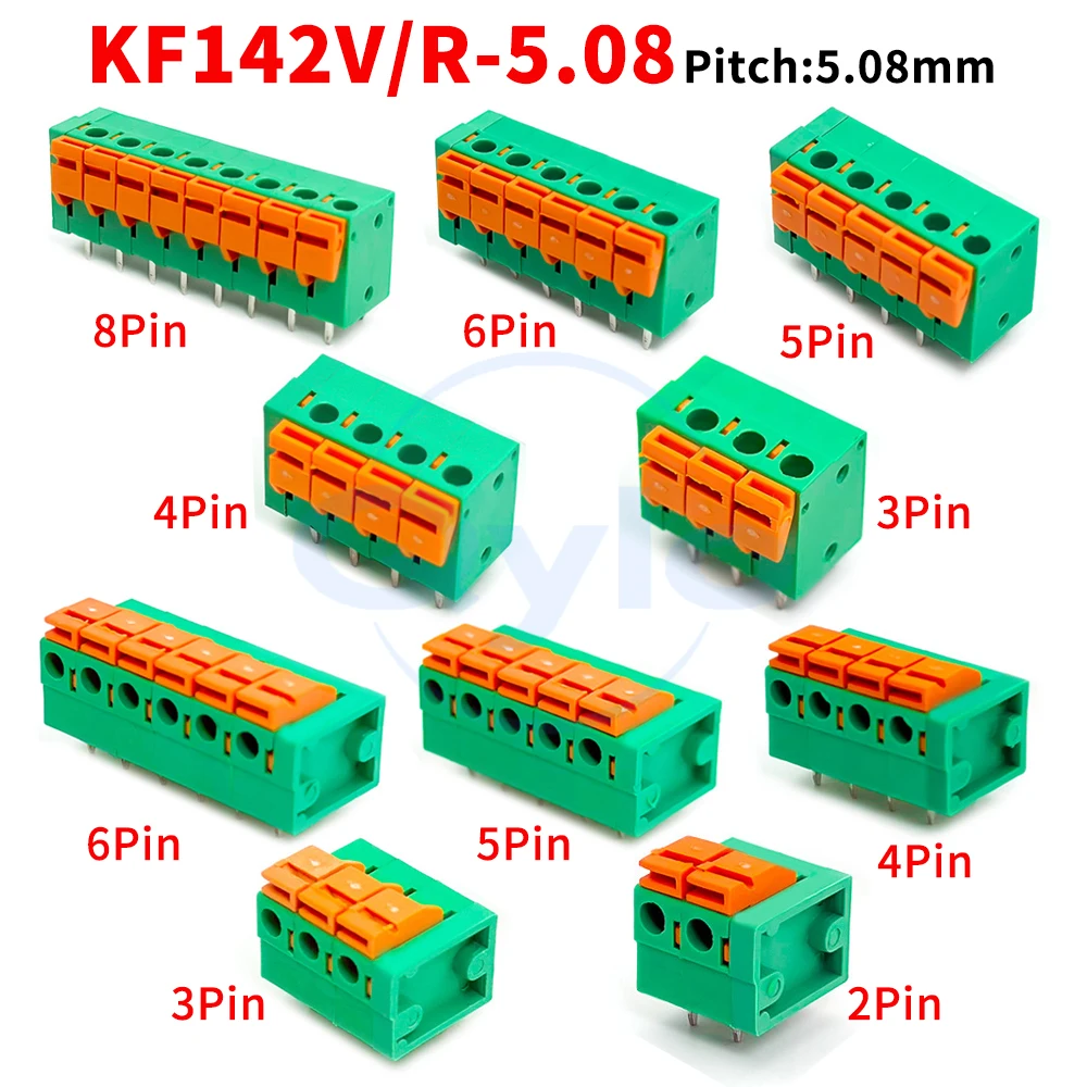 (1 pcs) KF 142V 142R - 5.08mm spring-loaded screwless terminal blocks 2P-8P dual-row straight/angled pins KF142V KF142R - 5.08