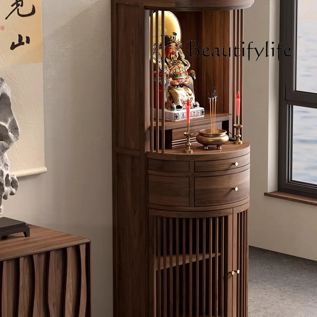 مزار بوذي جديد على الطراز الصيني، طاولة تقديم مزار الجوز الأسود، طاولة مزار gongtai، خزانة بوديساتفا لإله الثروة #5