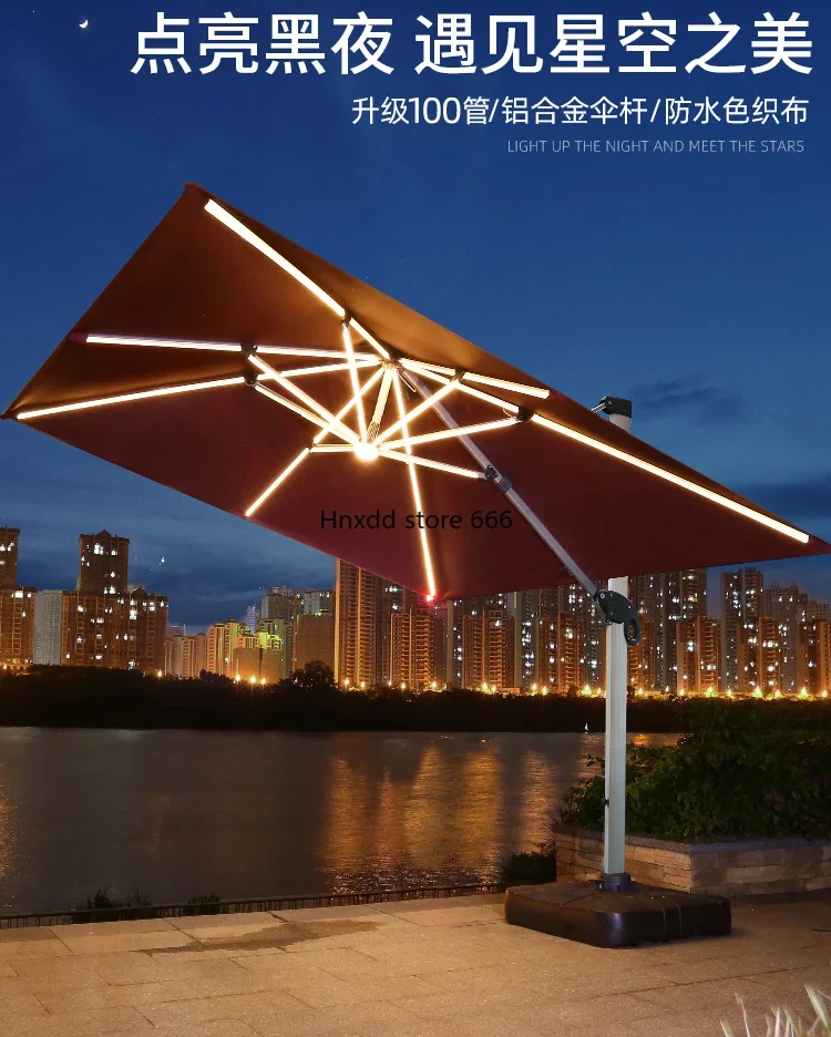 Outdoor sunshade garden umbrella open-air stall square LED large solar Roman umbrella