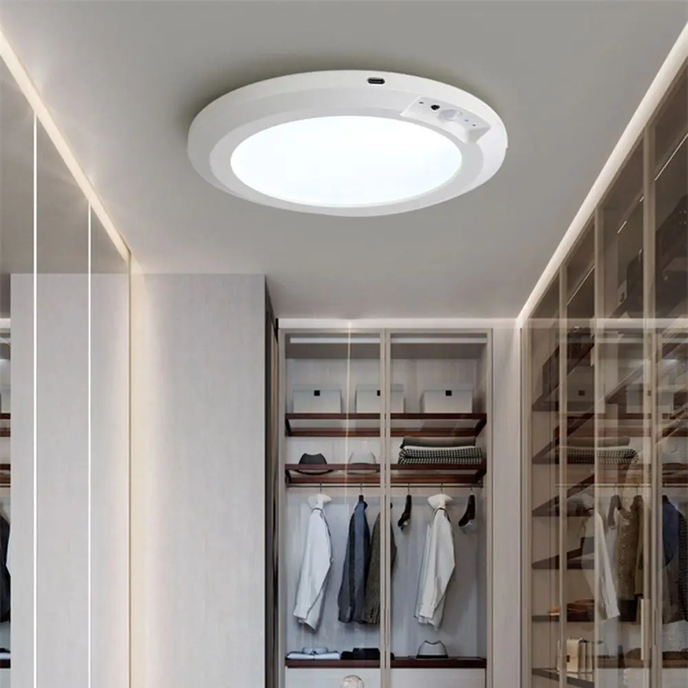 Round Motion Sensor Lights Wireless induction Motion Activated Night Light 3 Color Rechargeable LED Closet Lamp Balcony