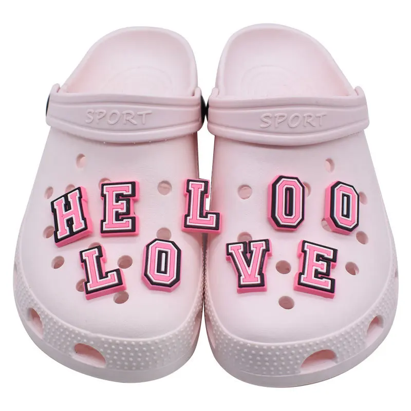 Pink Letters Shoe Charms for Crocs 1pcs Badge Women Sandals Buckle Kids Pins Men Decoration Jeans Boy Girls Shoes Accessories