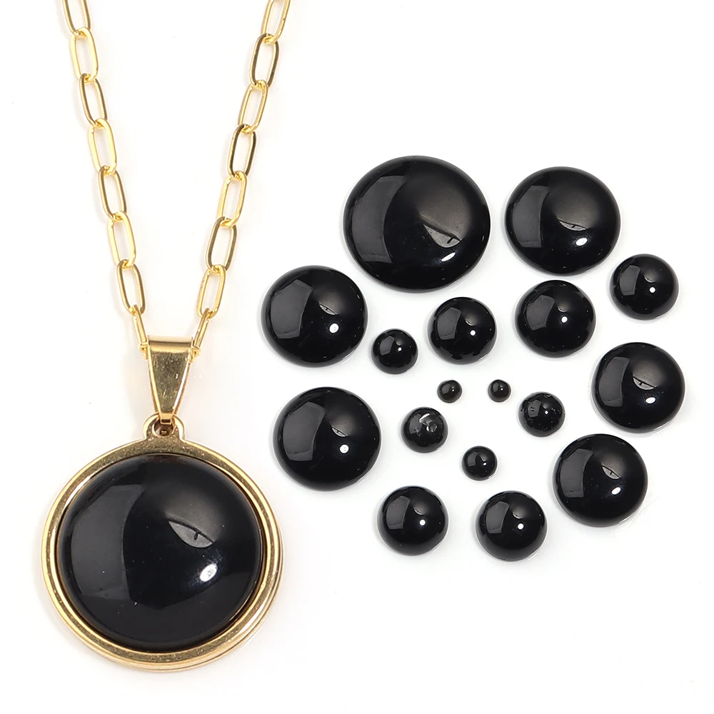 5/10pcs Natural Stone Cabochon Black Agate Round Flatback Cabochon Loose Beads For Jewelry Making DIY Ring Pendants Accessories view 4