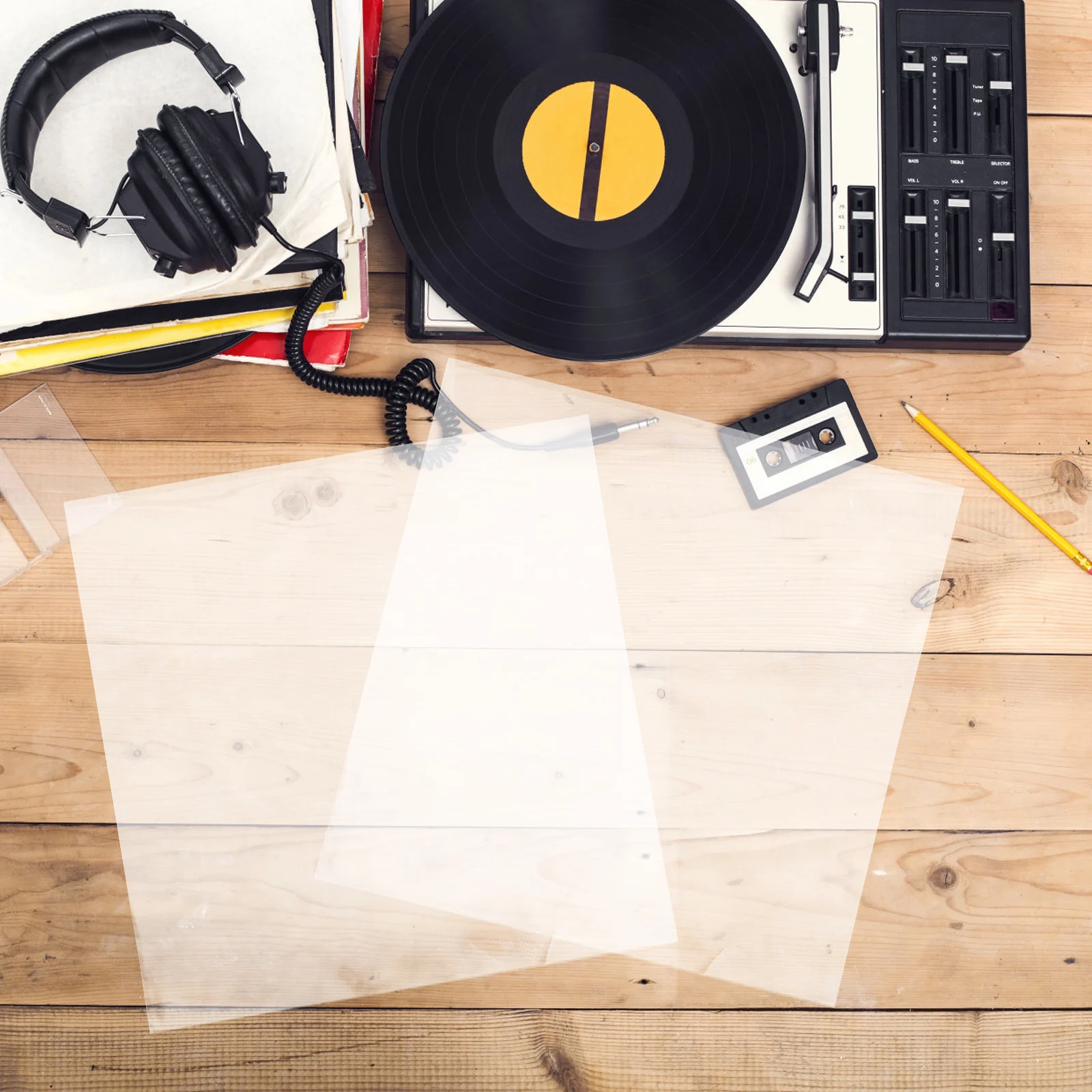 Juste de protection en plastique pour disque vinyle, housses extérieures adhésives pour album, 30 pièces