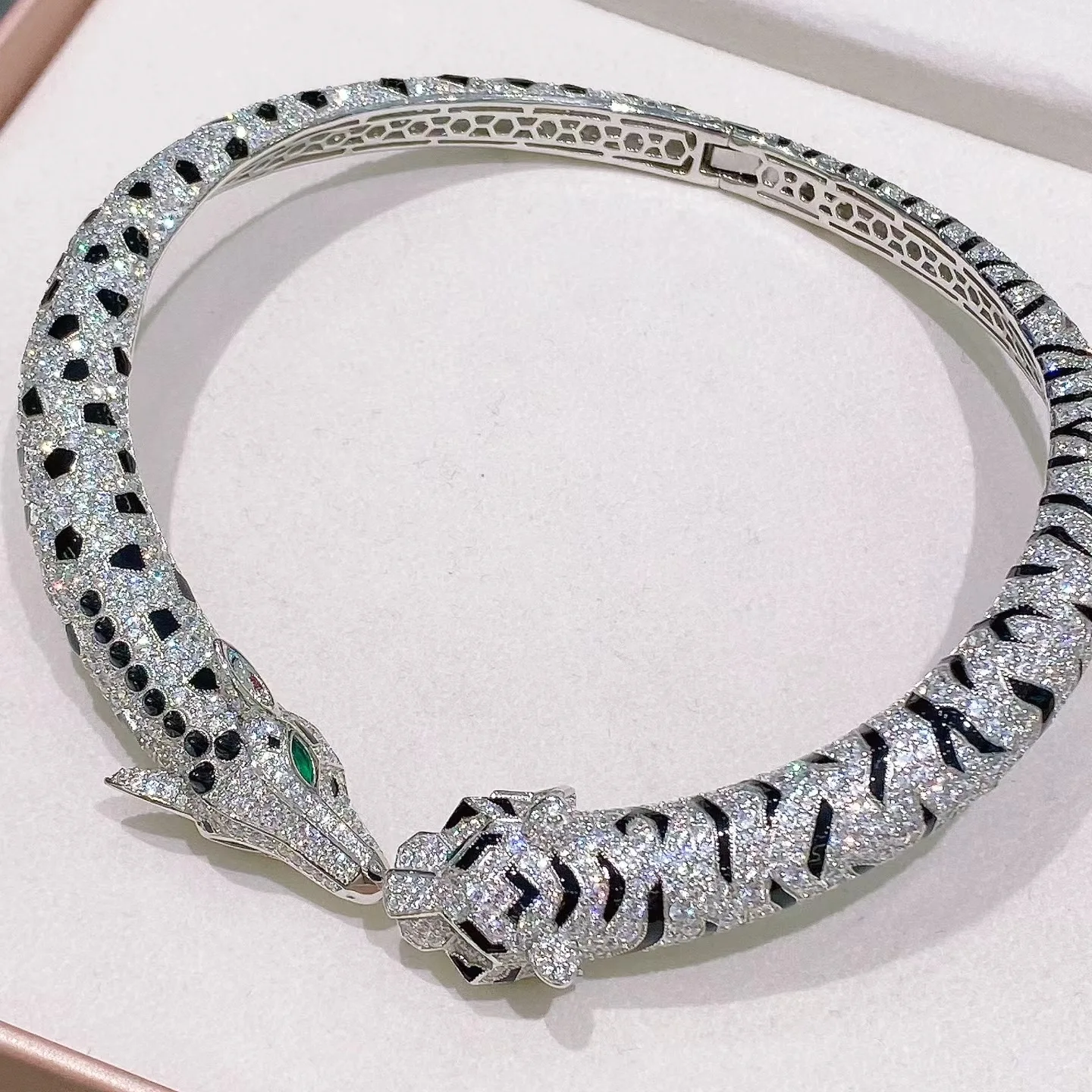 

Luxury Sterling Silver Choker Necklace for Women Black Spot Giraffe Panther Silver Necklace Argent 925 Necklaces Leopard Jewelry