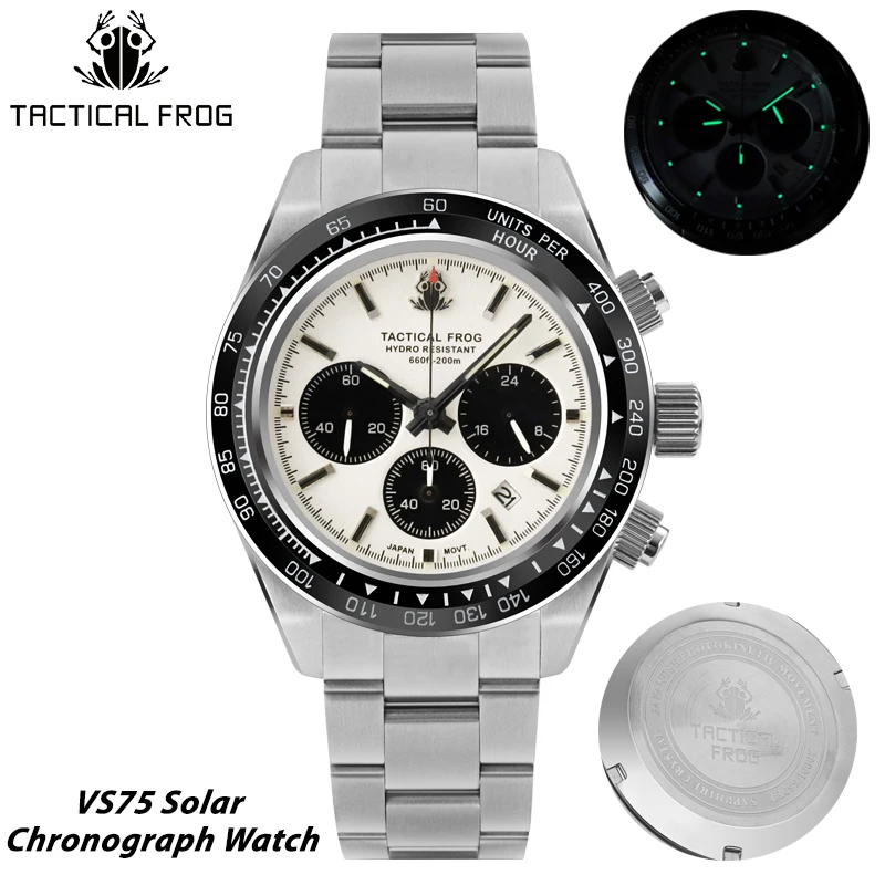 

Tactical Frog VS75 Solar Chronograph Watch Quartz Movement Sapphire Crystal Luminous BGW-9 Waterproof 200m Men Wristwatches