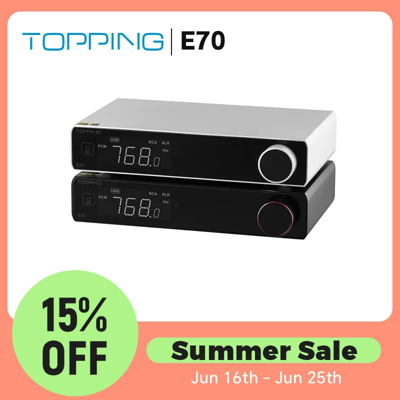 

Декодер TOPPING E70 ES9028Pro Bluetooth 5,1 XU316 Поддержка 32 бит/768 кГц DSD512 RCA XLR выход с дистанционным управлением DAC