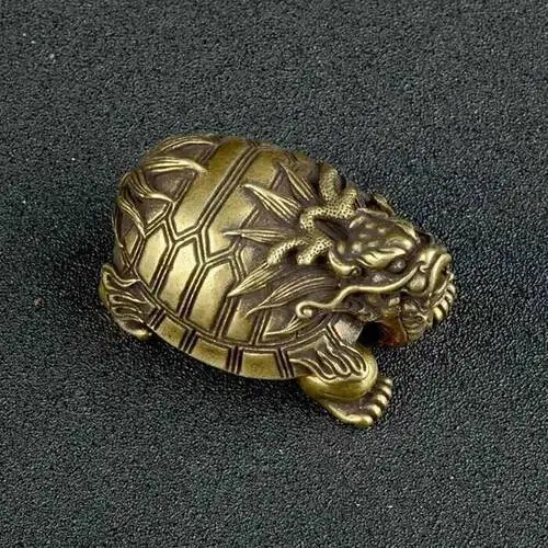 Solid Antique Bronze Chinese-Style Dragon Turtle Xuanwu Brass Ornament
