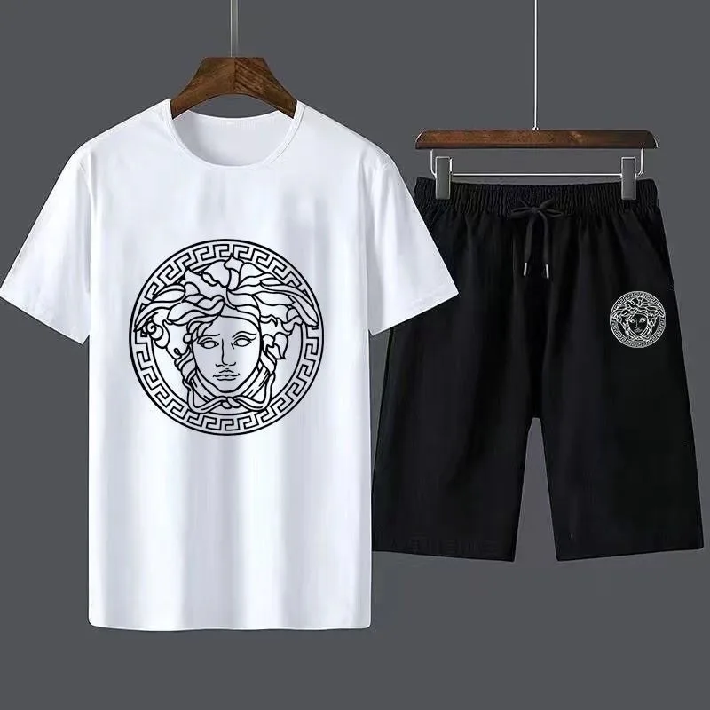 2024 Men\'s Casual Crewneck T-shirt + Shorts 2-piece Set Casual Breathing Short-sleeved Sports Jogging Gym Brand Printed Clothing