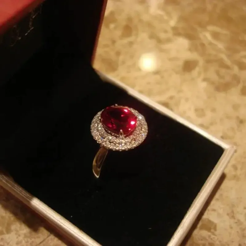 Designer Original Diamond Ruby Adjustable Engagement Rings for Women Retro Light Luxury Charm Ladies Brand Silver Jewelry