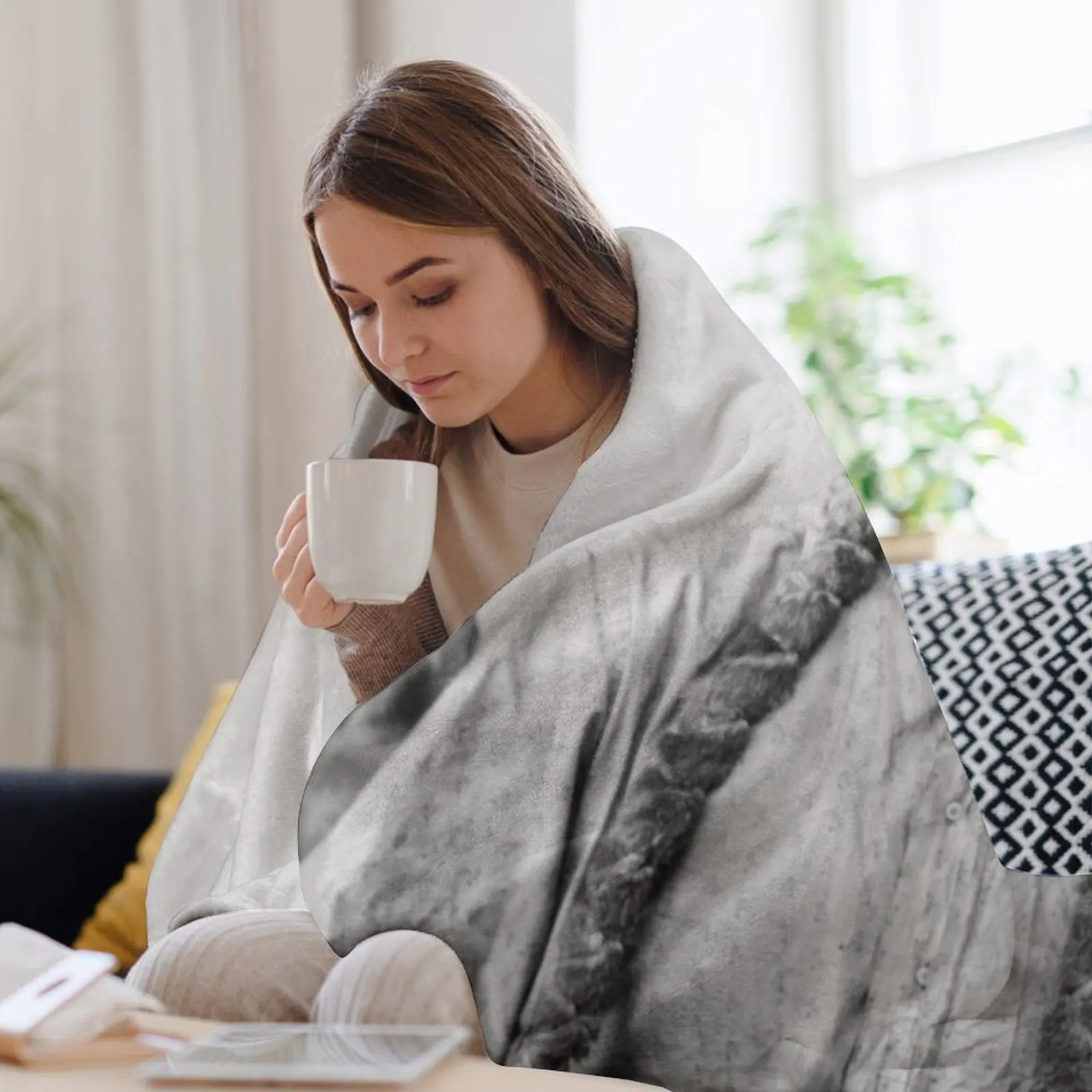 يجلس الثور Hunkpapa لاكوتا زعيم يقف روك الولايات المتحدة الأمريكية صورة السكان الأصليين أبيض وأسود HD عالية رمي بطانية